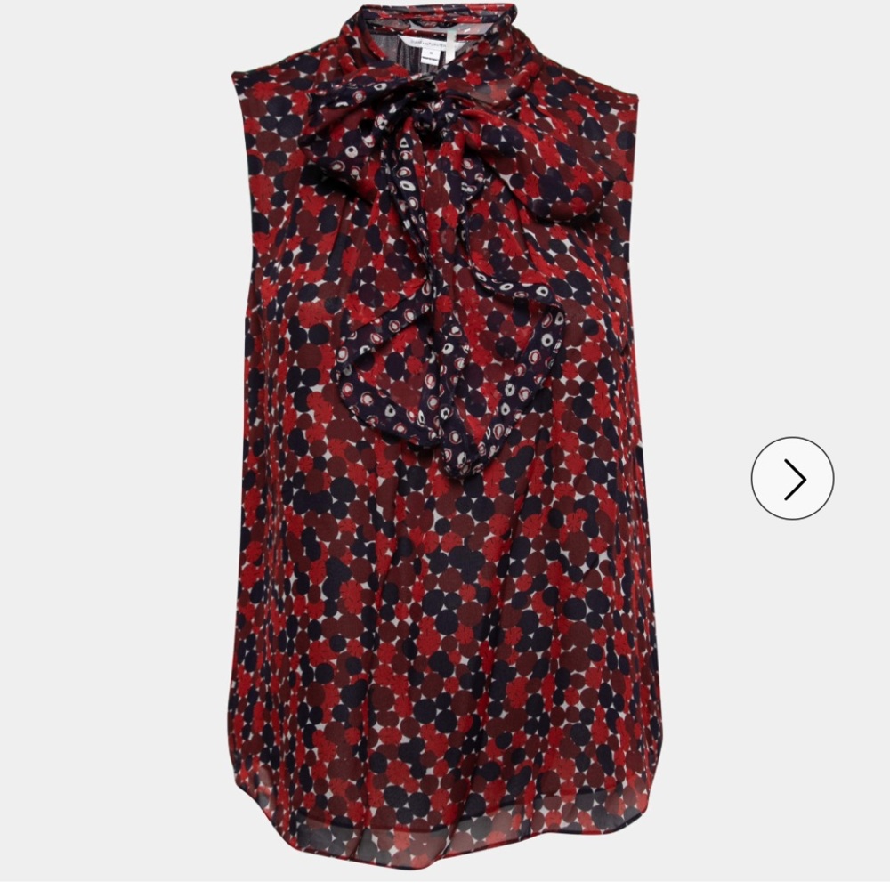 Diane Von Furstenberg Fernanda Silk Red and Black Blouse with tie neck